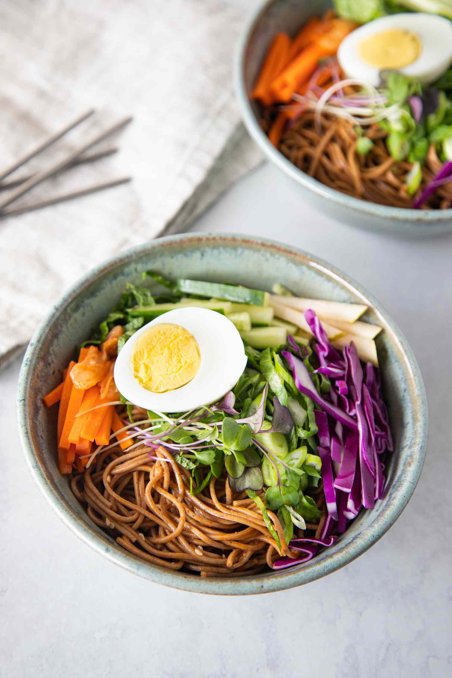 Two Bowls of Bibim Guksu (Korean Spicy Cold Noodles)