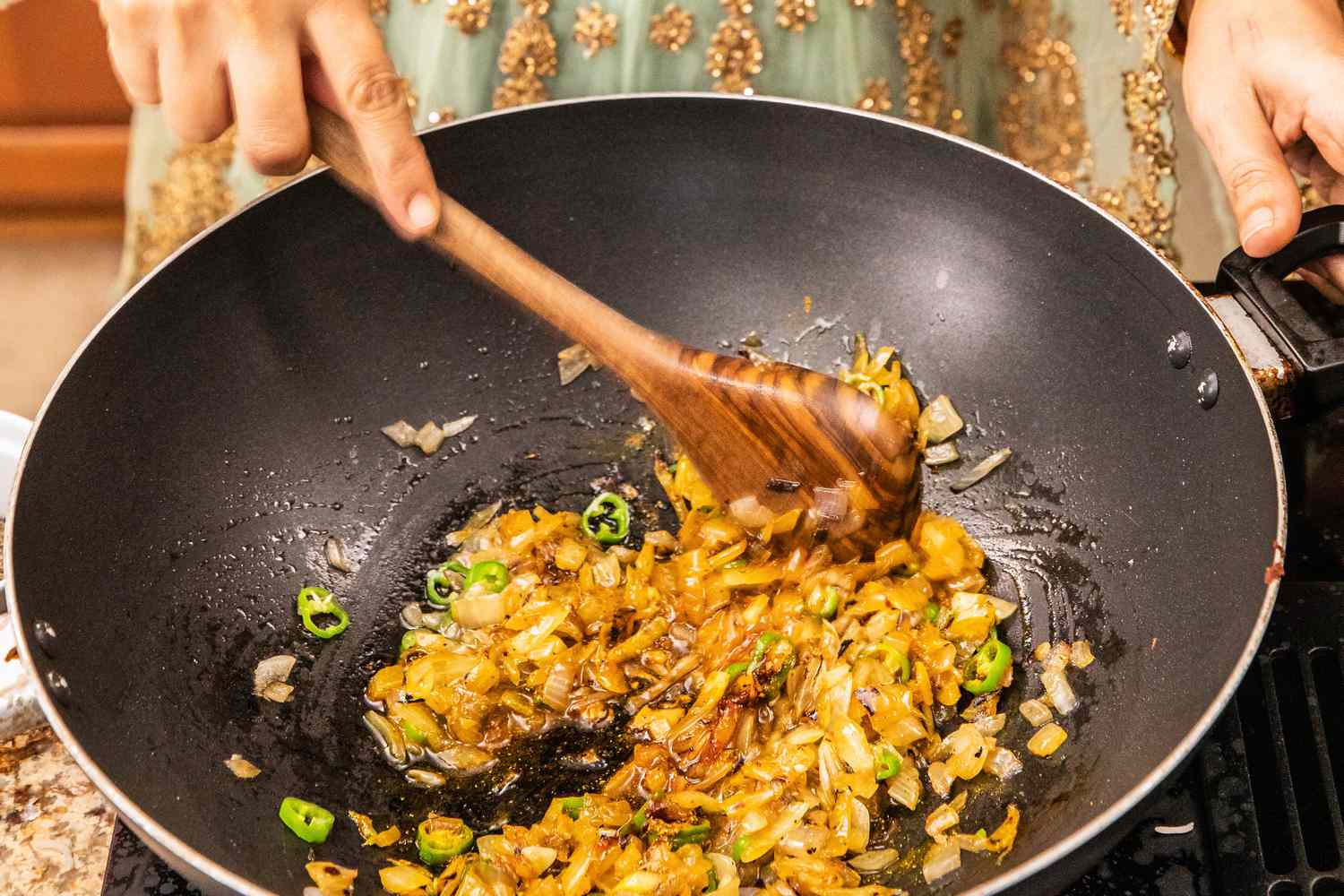 Onions and peppers for Gholpi (Afghan Stewed Cauliflower)