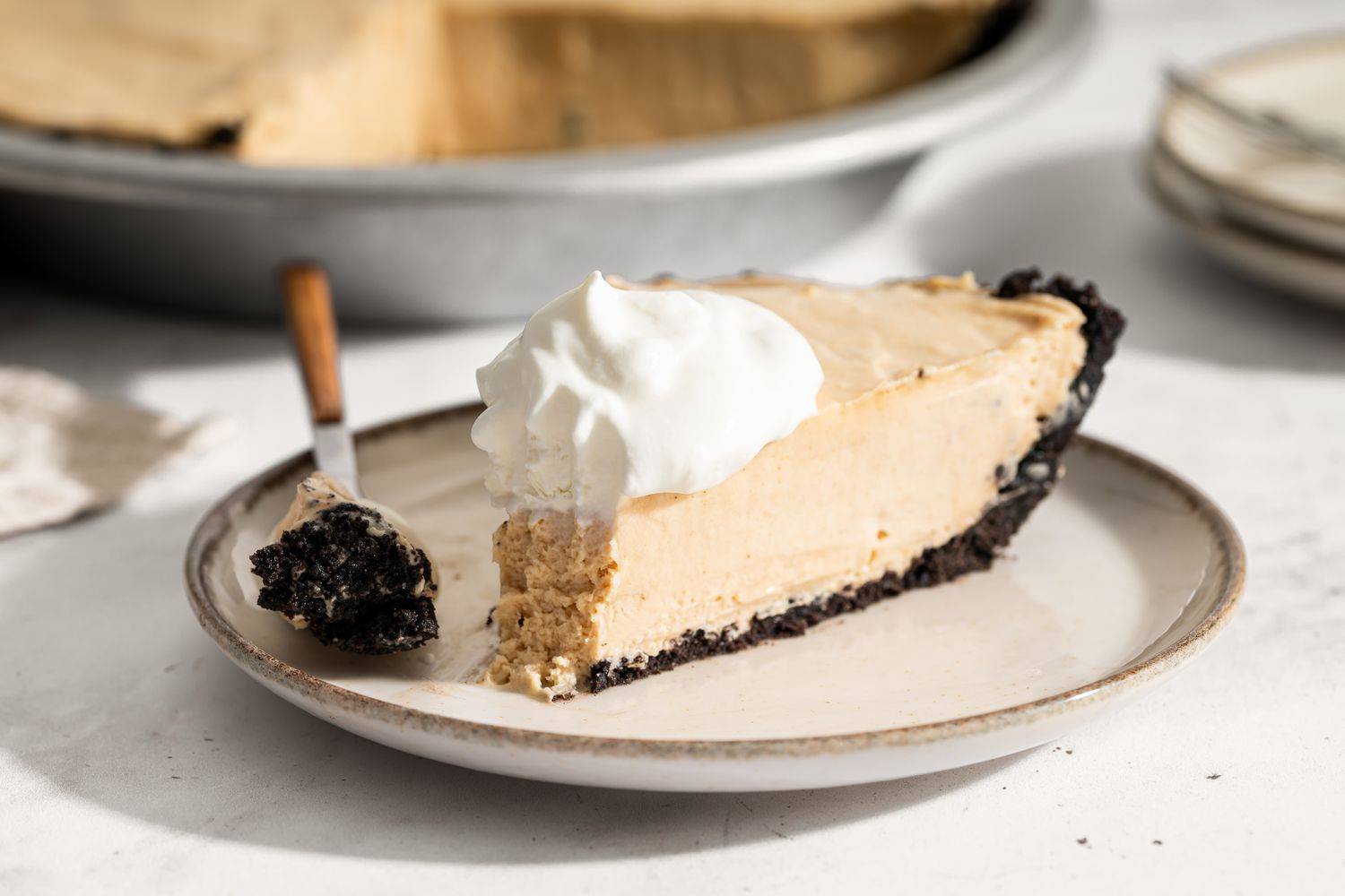 No-Bake Fluffernutter Pie on a small dessert plate with a fork