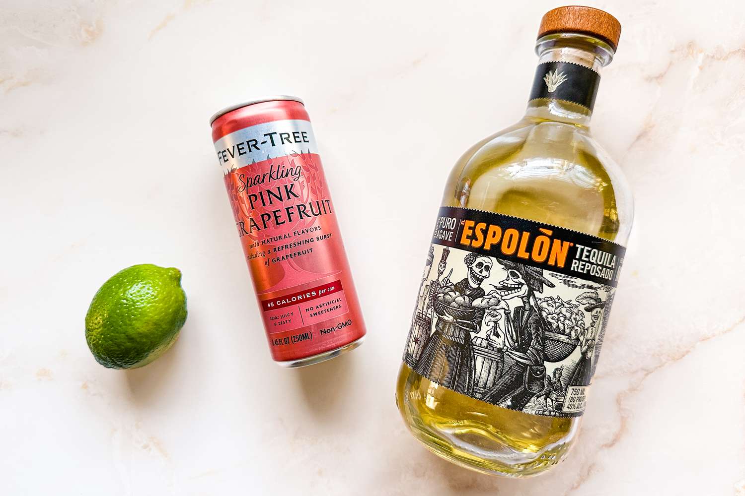 Paloma ingredients on a white counter top