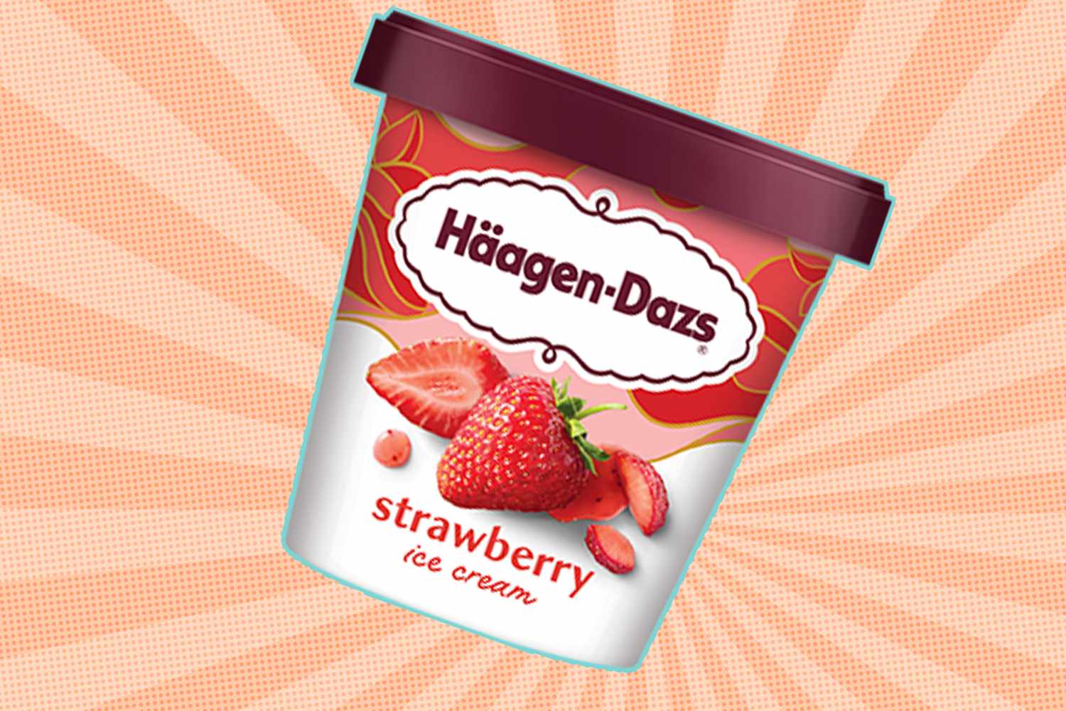 A tub of Häagen-Dazs strawberry ice cream with strawberries depicted on the label