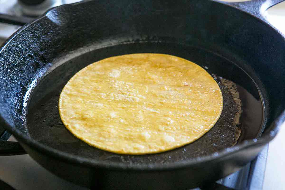 soften tortillas for enchiladas by frying them first
