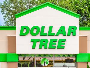 Front of a Dollar Tree store with logo prominently displayed