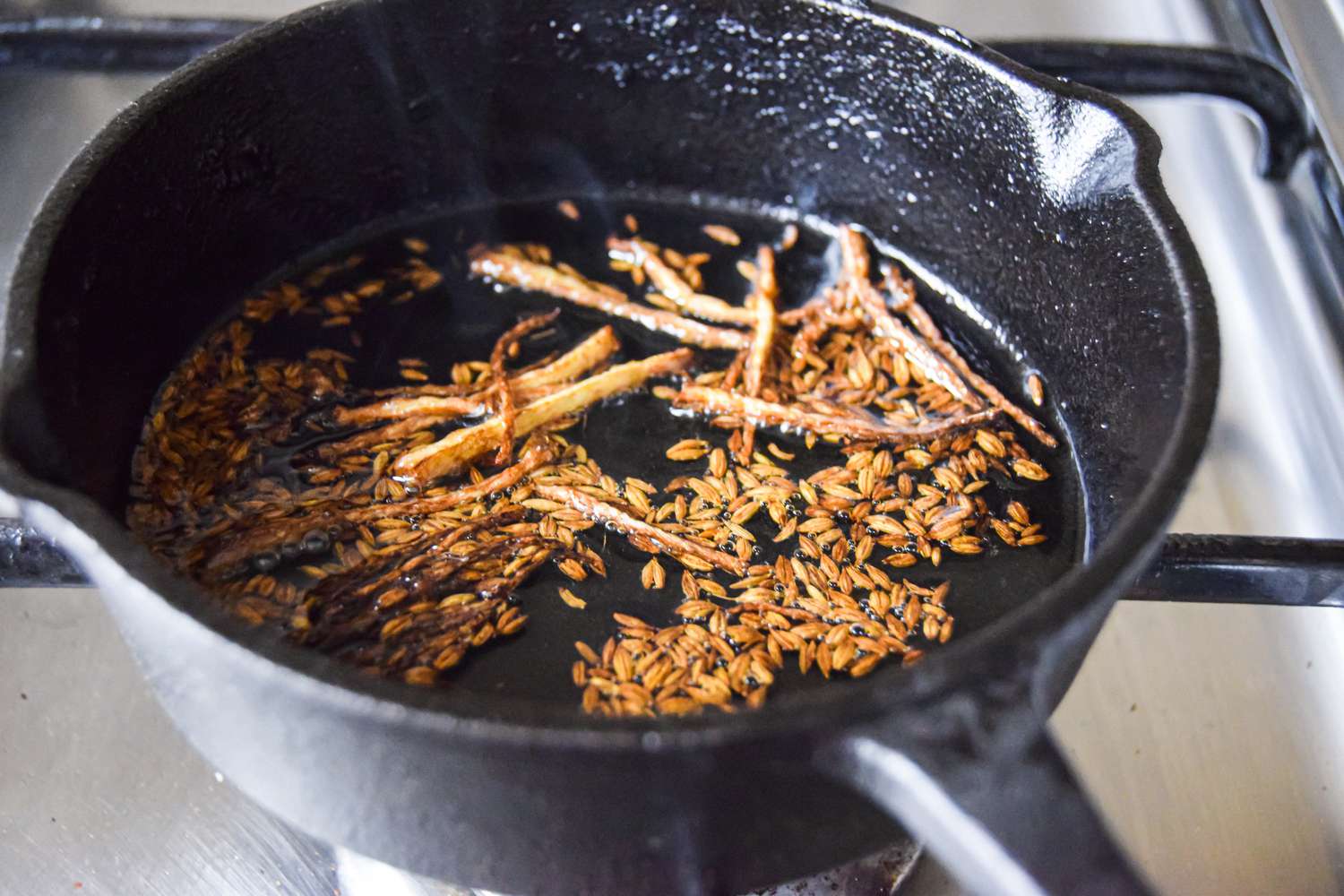 Tadka Simmering in a Small Pot for Egg Masala Curry