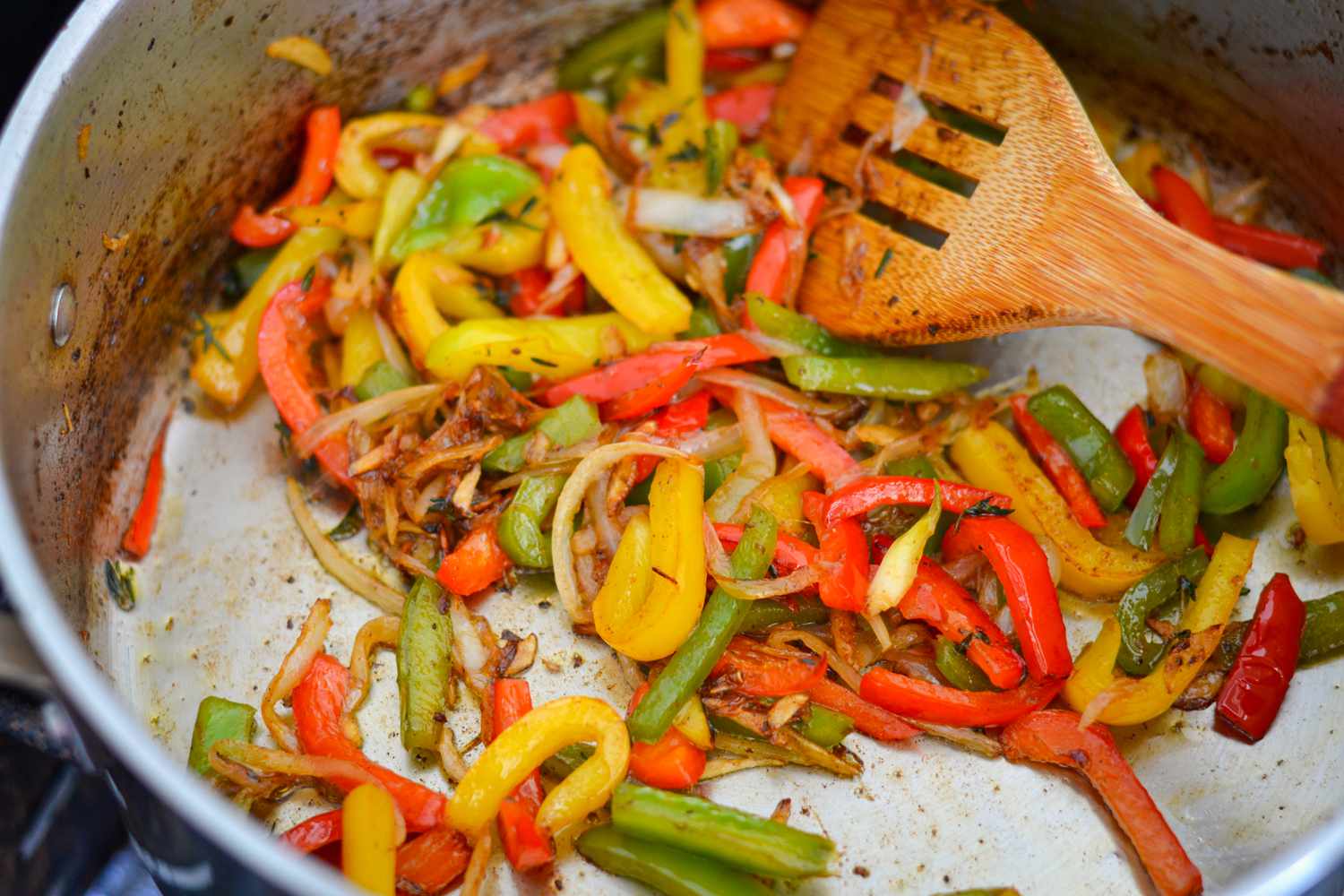 Vegetables Cooking in a Pot for Rasta Pasta with Jerk Chicken