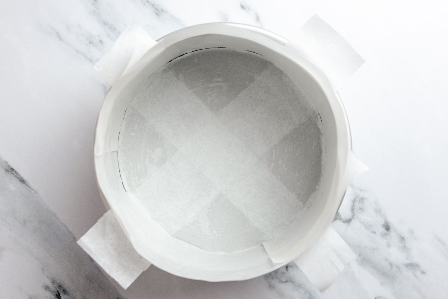 Round Cake Pan Lined With More Parchment Paper for Japanese Cheesecake Recipe