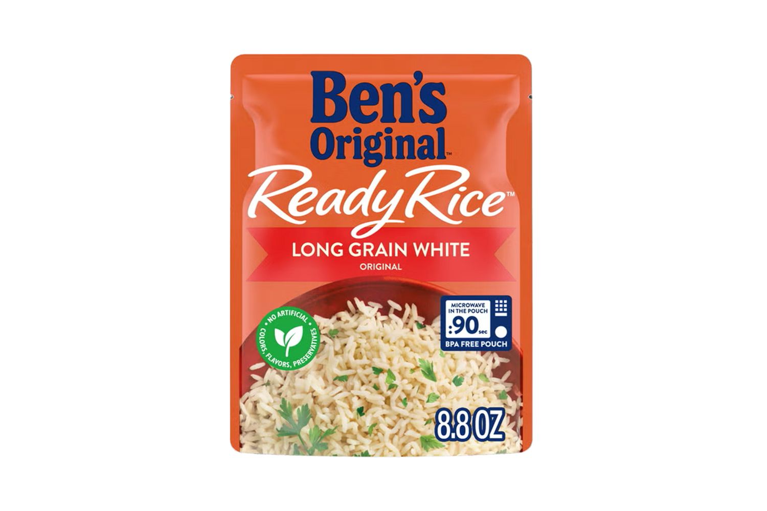 A package of Bens Original Ready Rice long grain white variety 88 ounces