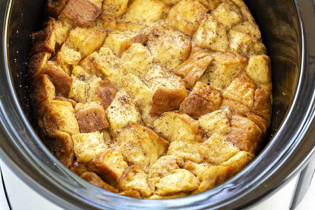 Overnight French Toast Casserole - bread in slow cooker
