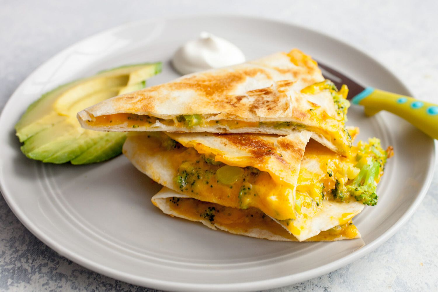 Broccoli and cheddar quesadillas