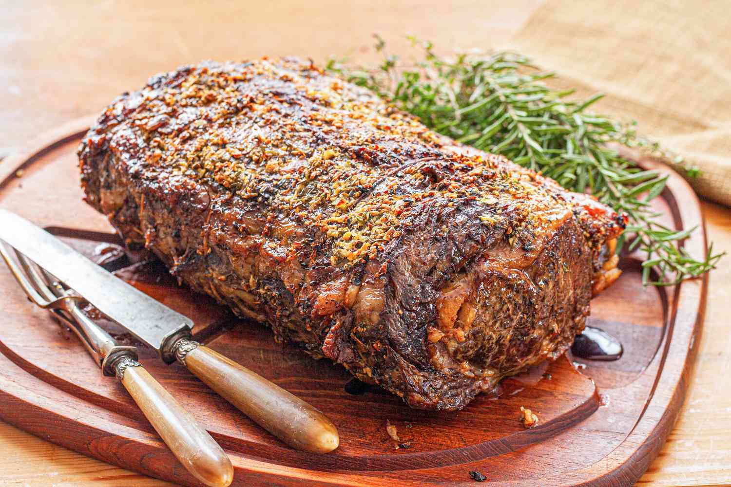 Rosemary and Thyme Prime Rib ready to be served.