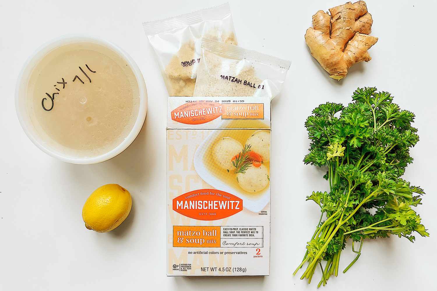 Ingredients for matzo ball soup 