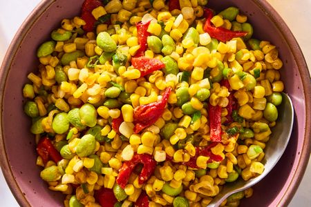 close up of Corn and Edamame Succotash