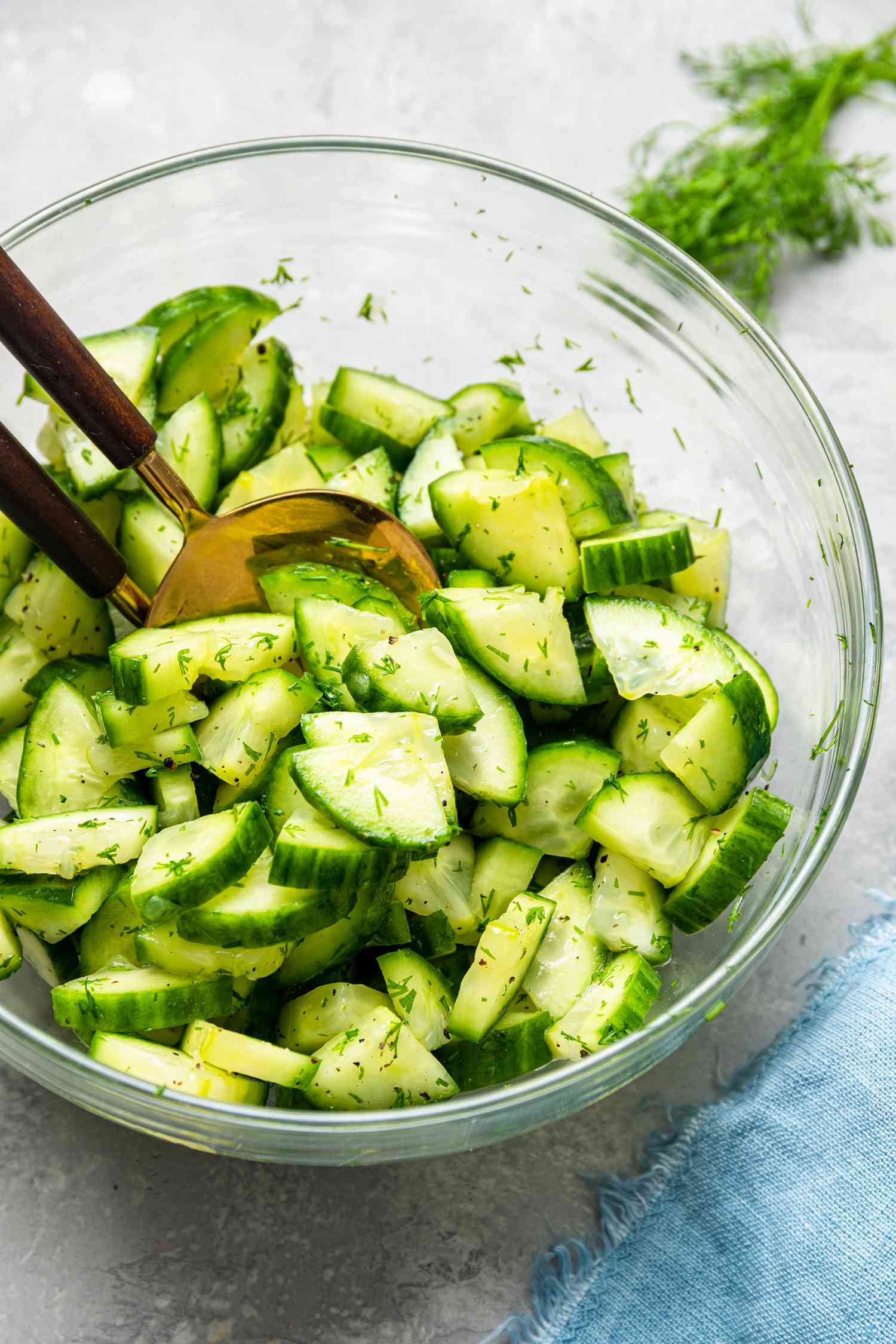 Fresh and Easy Cucumber Salad in a bowl for serving