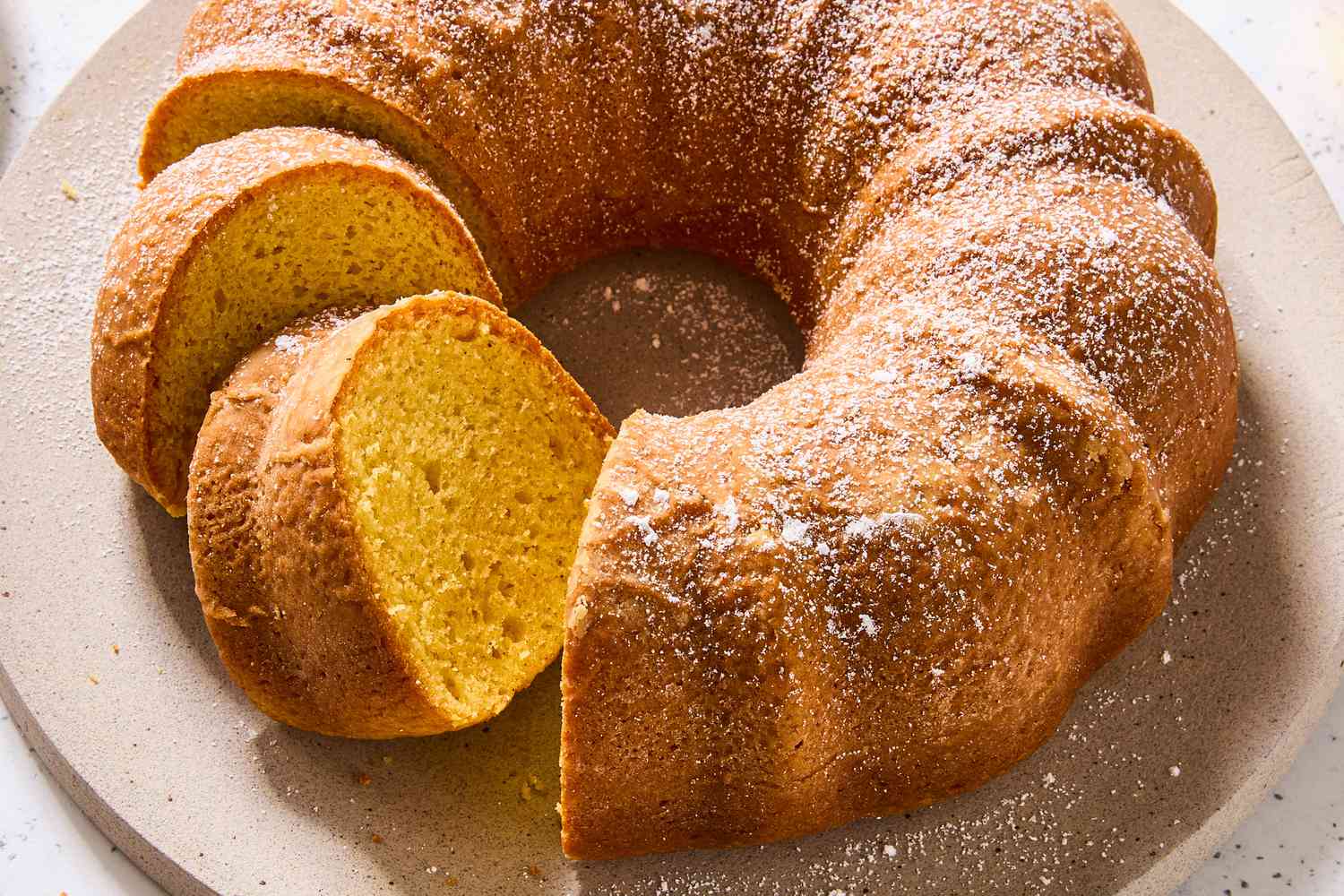 My Mom's Wine Cake bundt on a platter