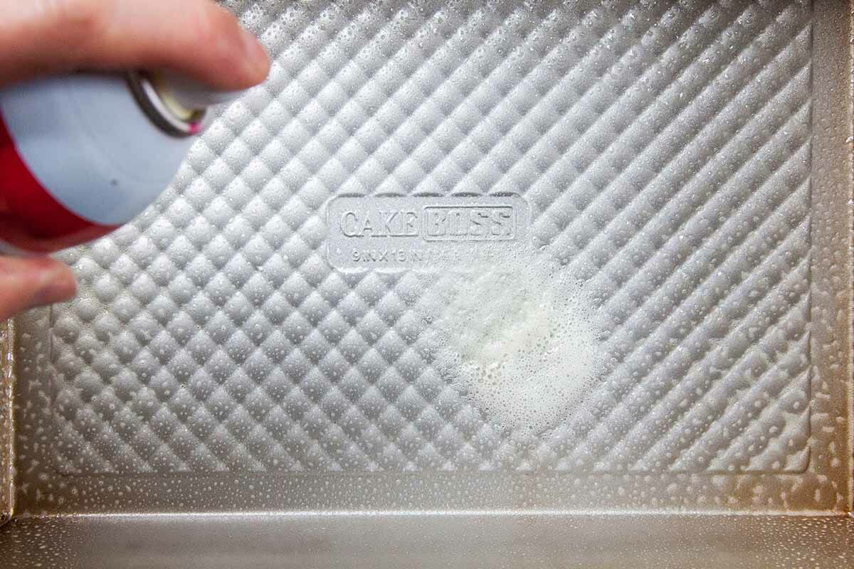 Strawberry-Rhubarb Crumb Bars spray the pan