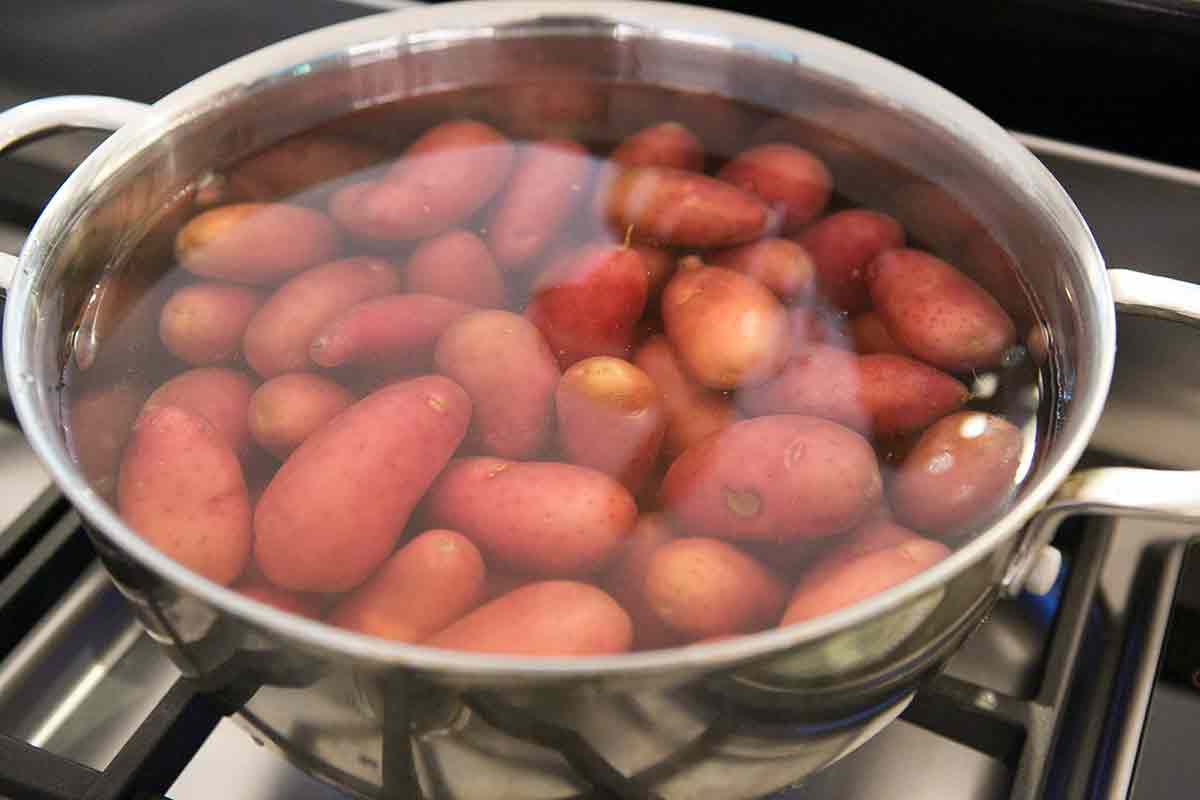 potatoes and water in a pot