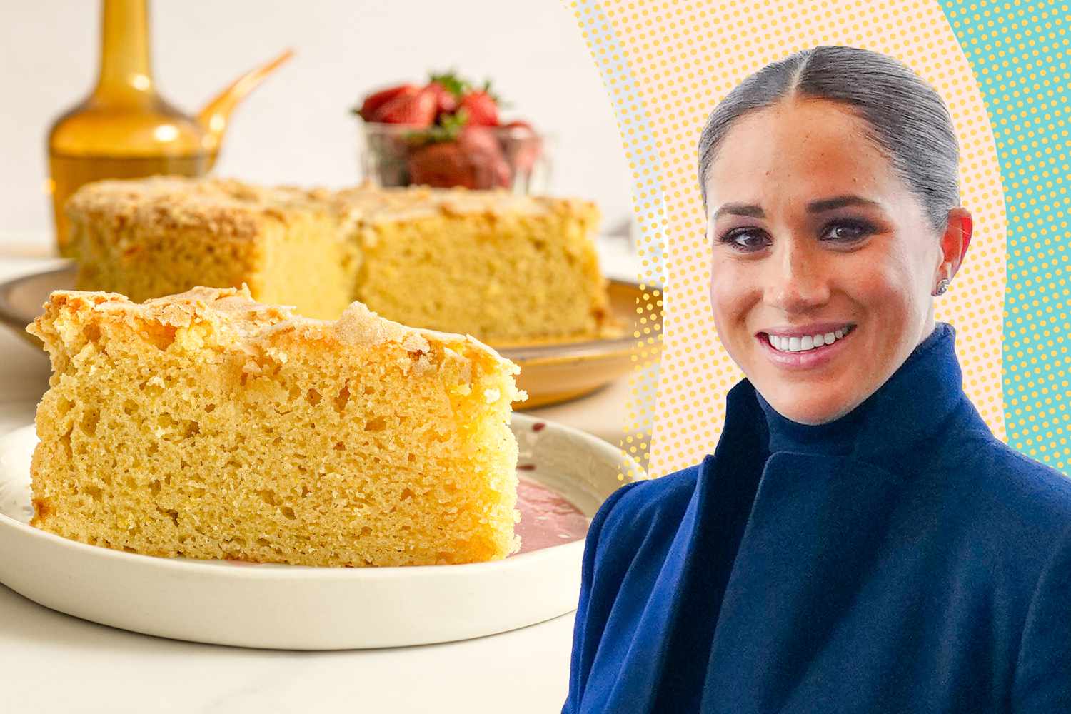 Meghan Markle + an olive oil cake on a plate