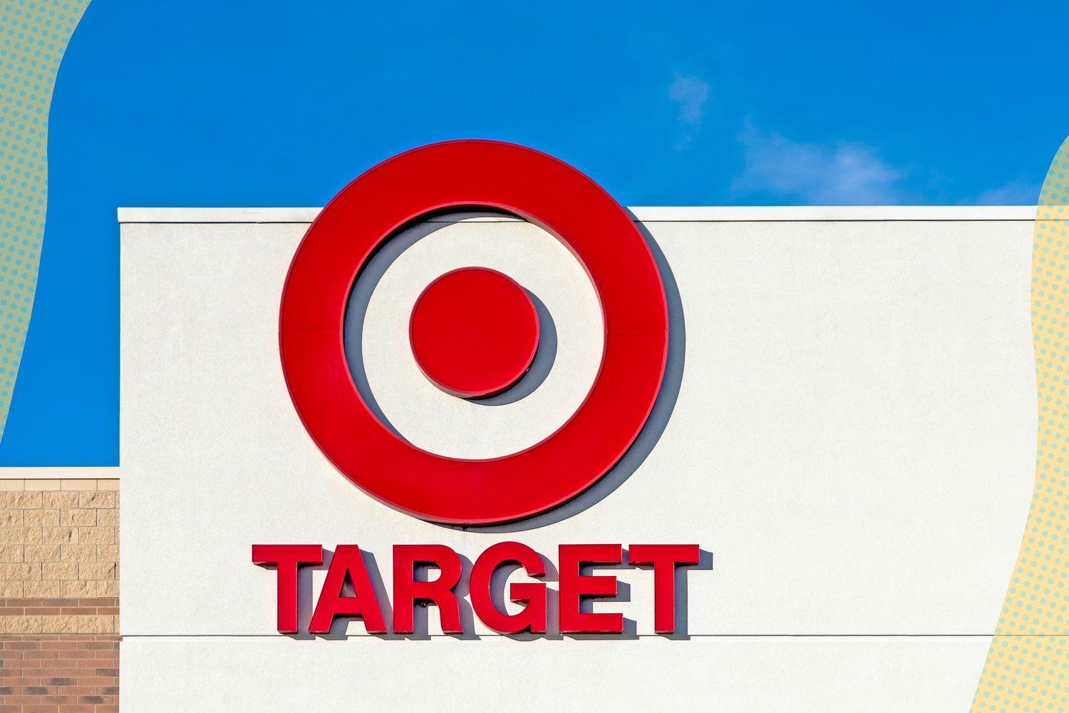 Target storefront with green and yellow illustrations on the edges