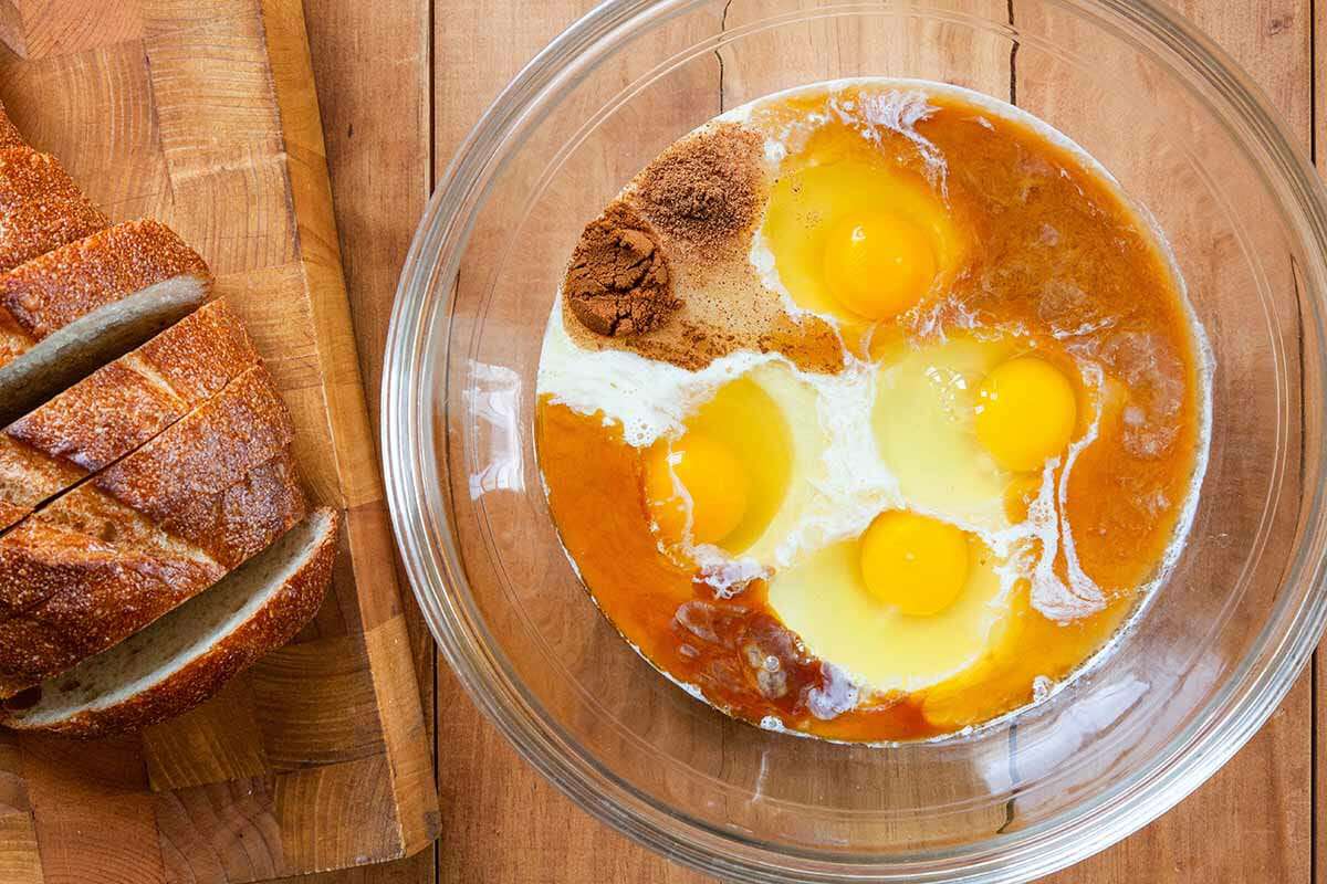 French Toast Recipe with Eggnog combine the batter ingredients