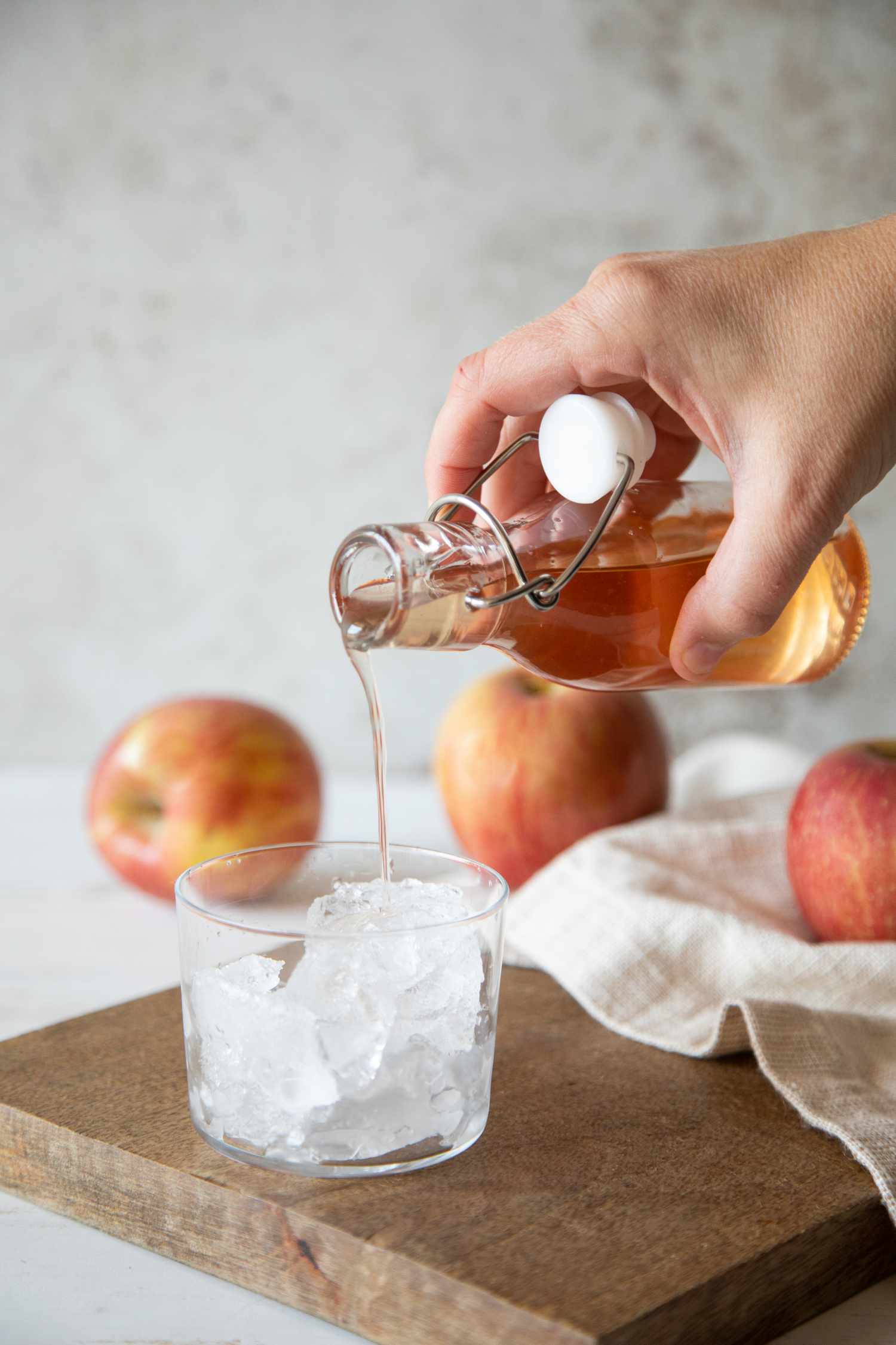 Spiced apple core simple syrup in glass cup