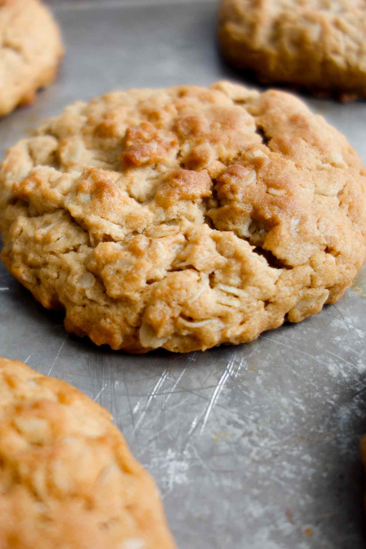 Chewy Peanut Butter Oatmeal Cookies on a Baking Sheet