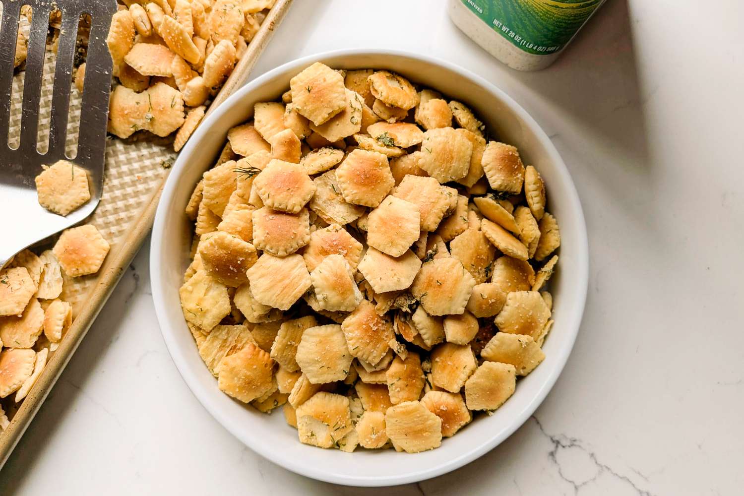 Bowl of seasoned snack crackers
