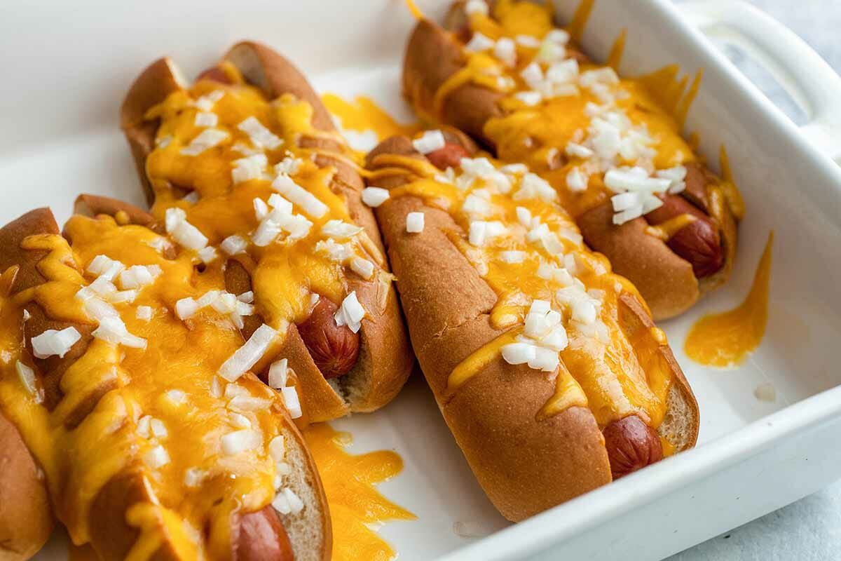 Baked Hot Dogs with Cheese bake the hot dogs