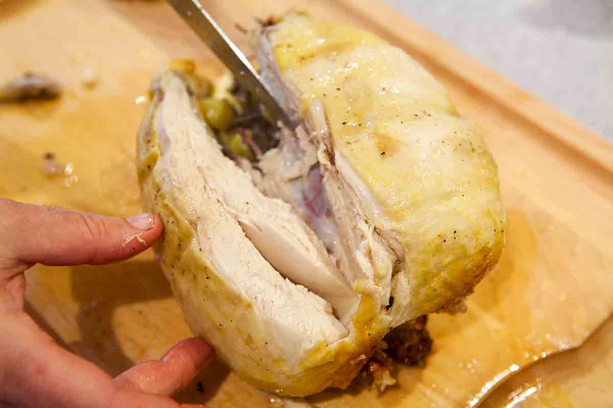 pull chicken breast away from breast bone