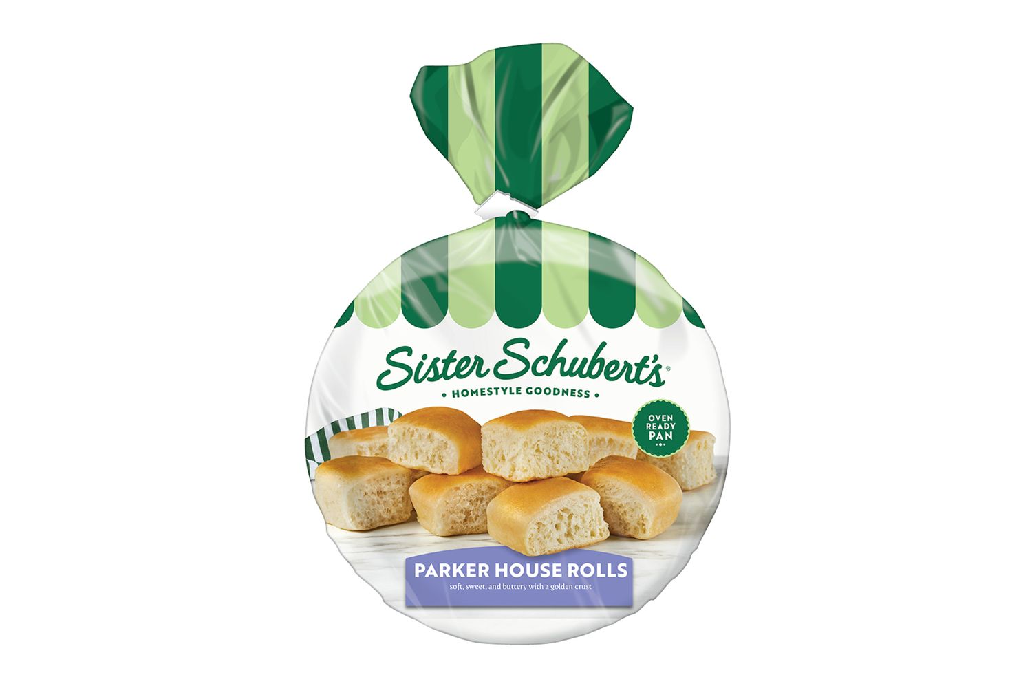 Packaging of Sister Schuberts Parker House Rolls with the product and brand name visible