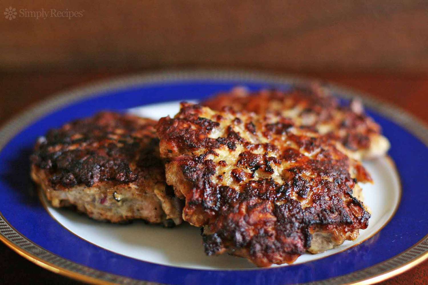 A plate of Danish-style pork burgers, ready to serve and eat