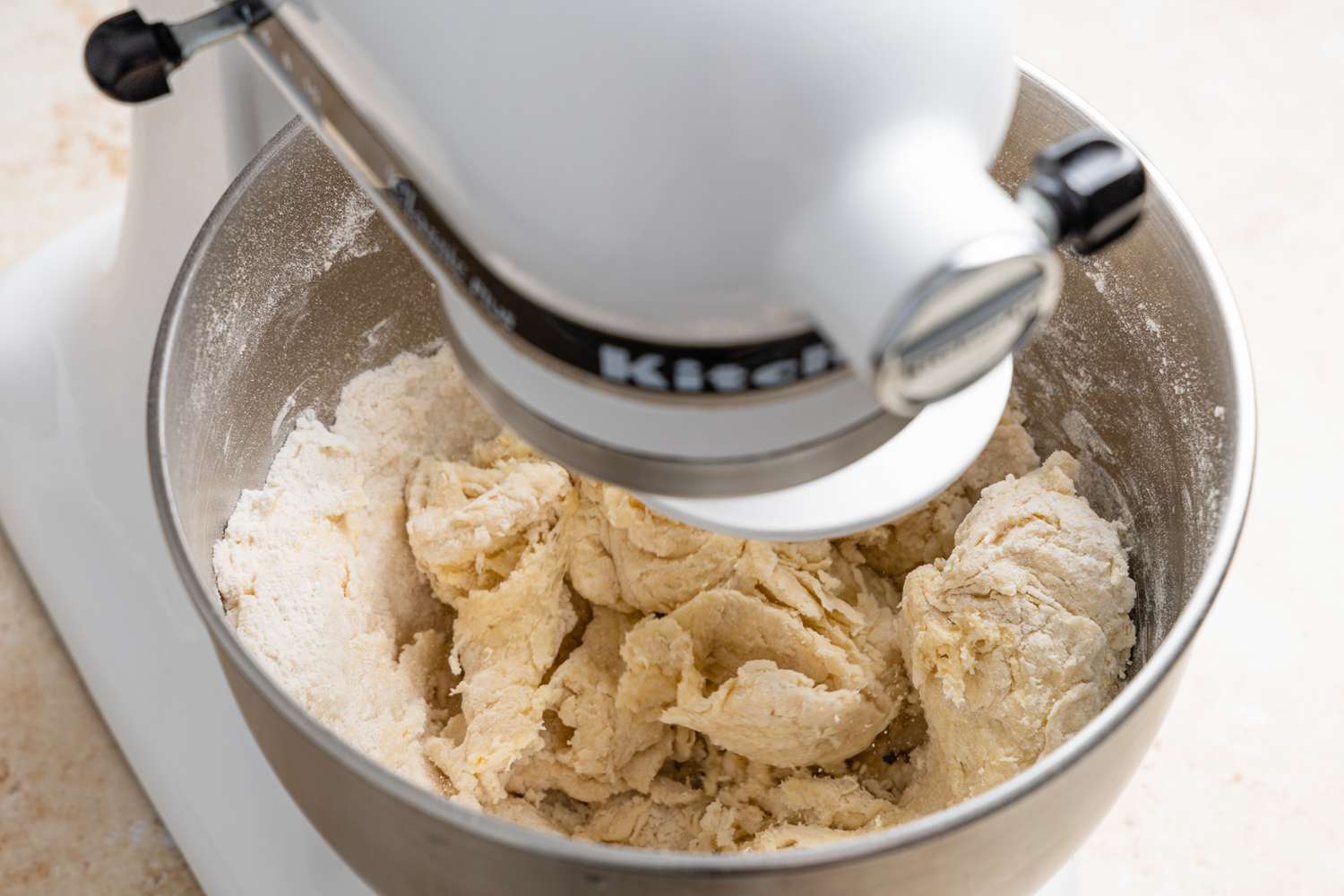 Milk Bread Roll Dough Mixed Together in Stand Mixer (Early Stages)