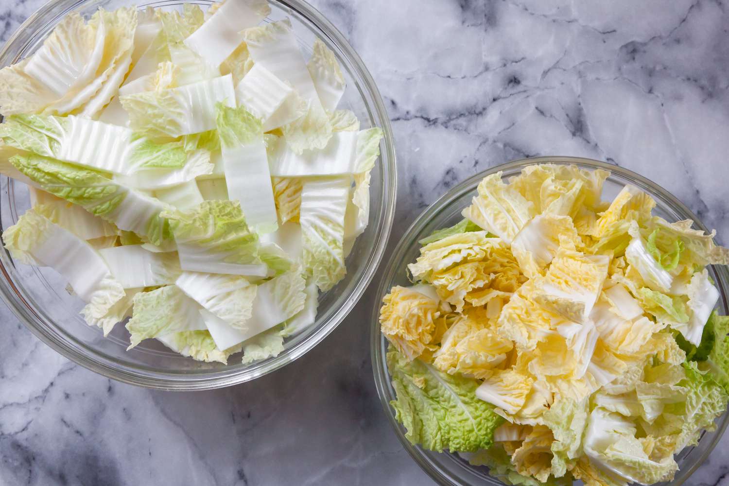 Prepping cabbage to make Napa Cabbage with Dried Shrimp