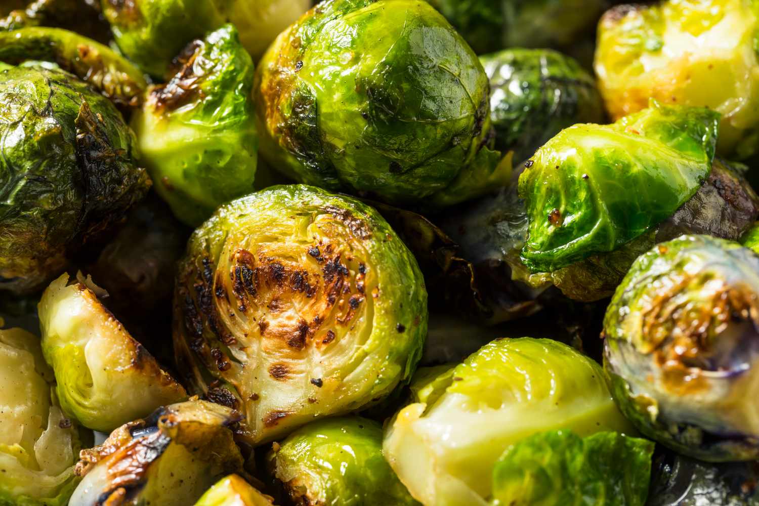 Cooked Brussels sprouts roasted and seasoned