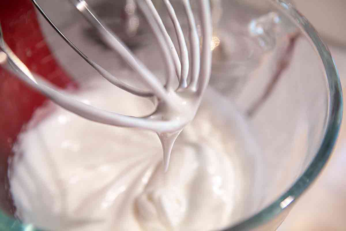 beat egg whites to soft peaks for rhubarb meringue