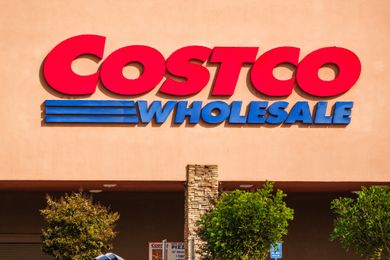 The exterior of a Costco Wholesale store showing the brand signage