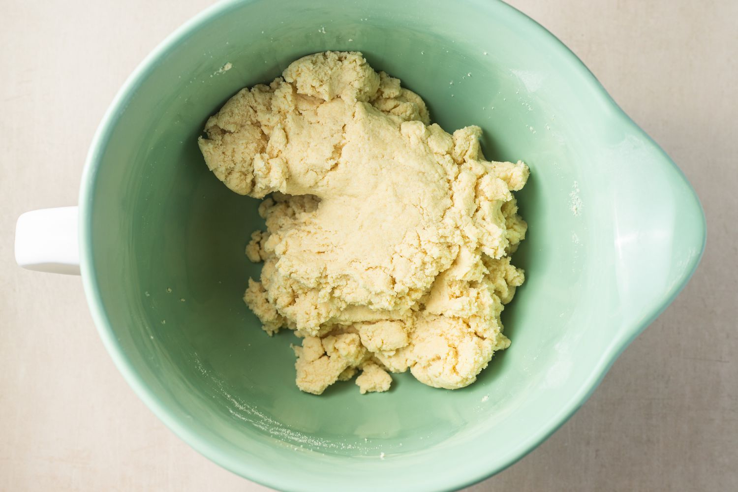 Homemade Cavatelli Dough in a Ceramic Mixer Bowl