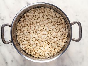 Beans soaking in pot. 