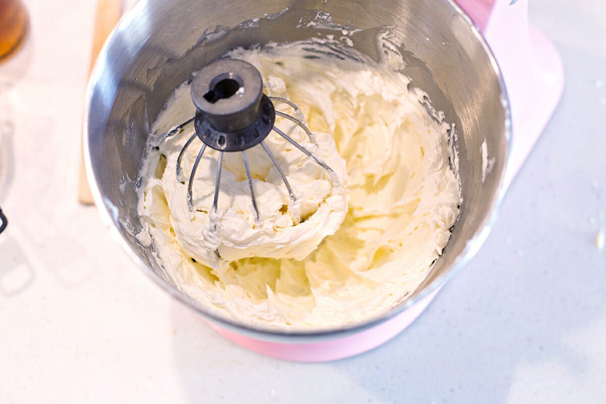 whisking Buttercream Icing in stand mixer