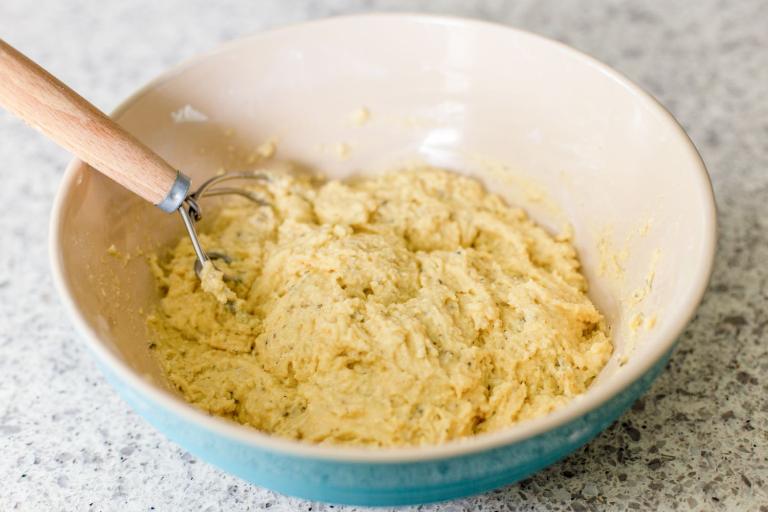 Gluten Free Dinner Rolls Ingredients Stirred Together to Make Dough
