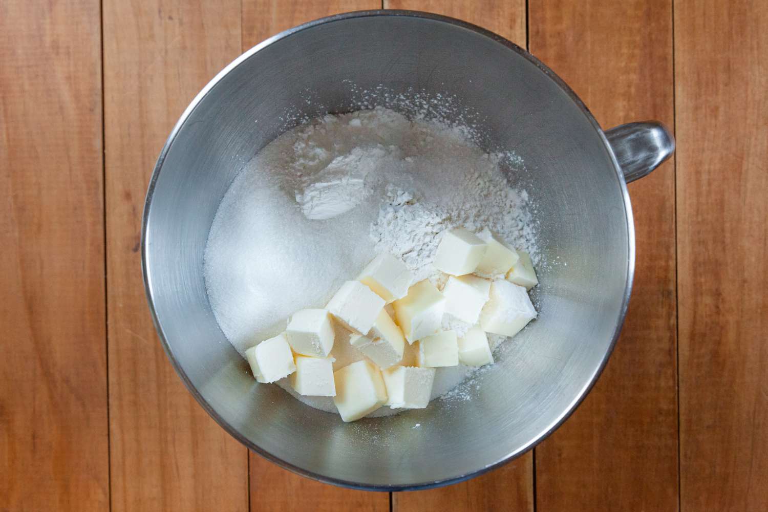 Creaming butter and sugar to make the best white cake recipe.