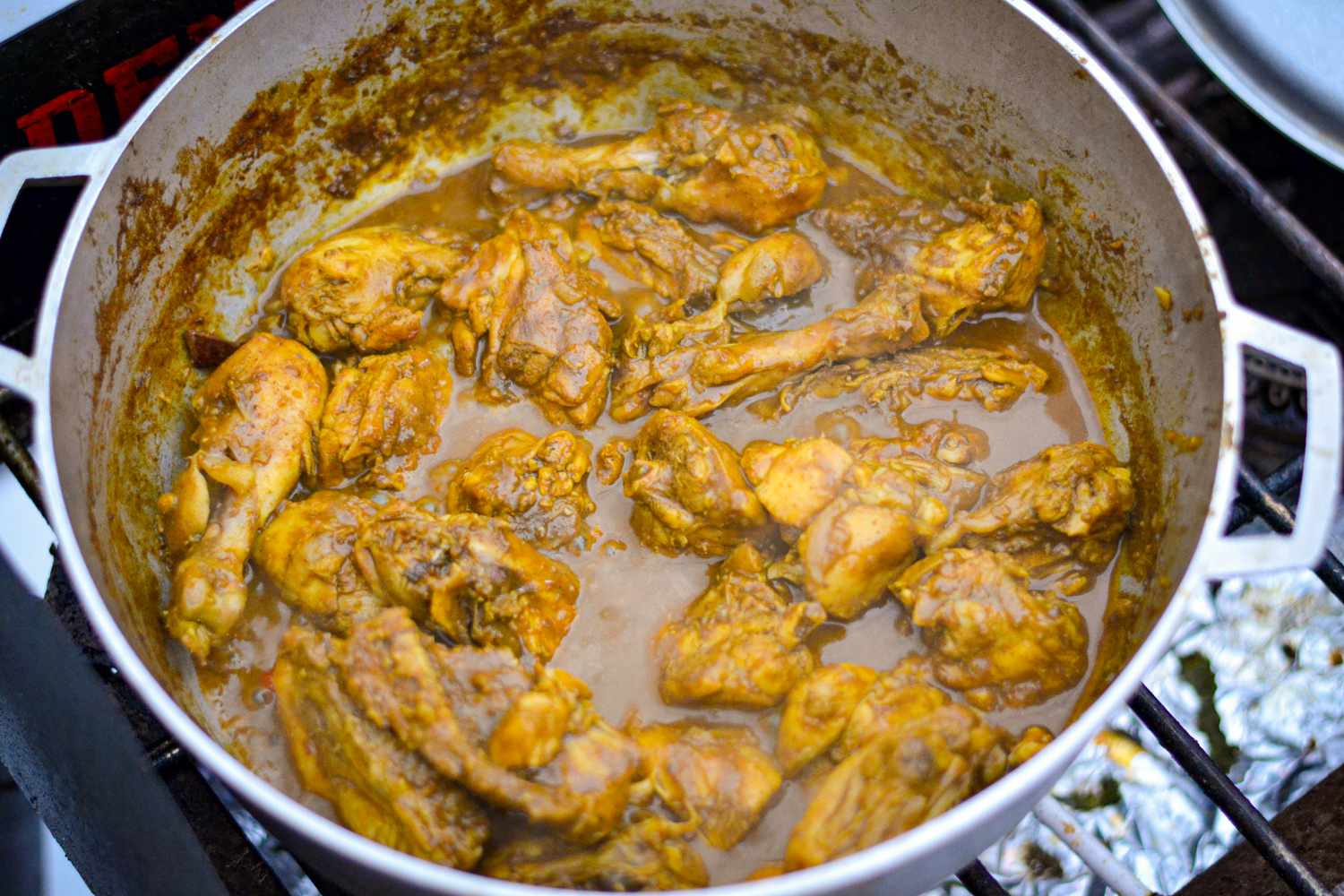 Water Added to Guyanese Chicken Curry in Pot