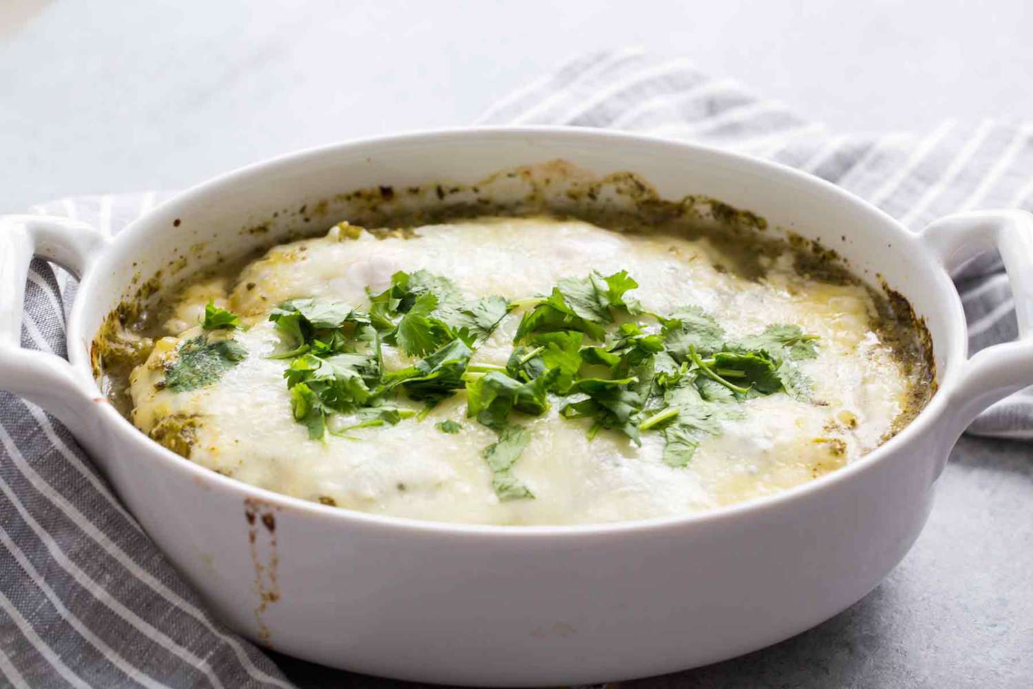Salsa Verde baked with chicken and cheese