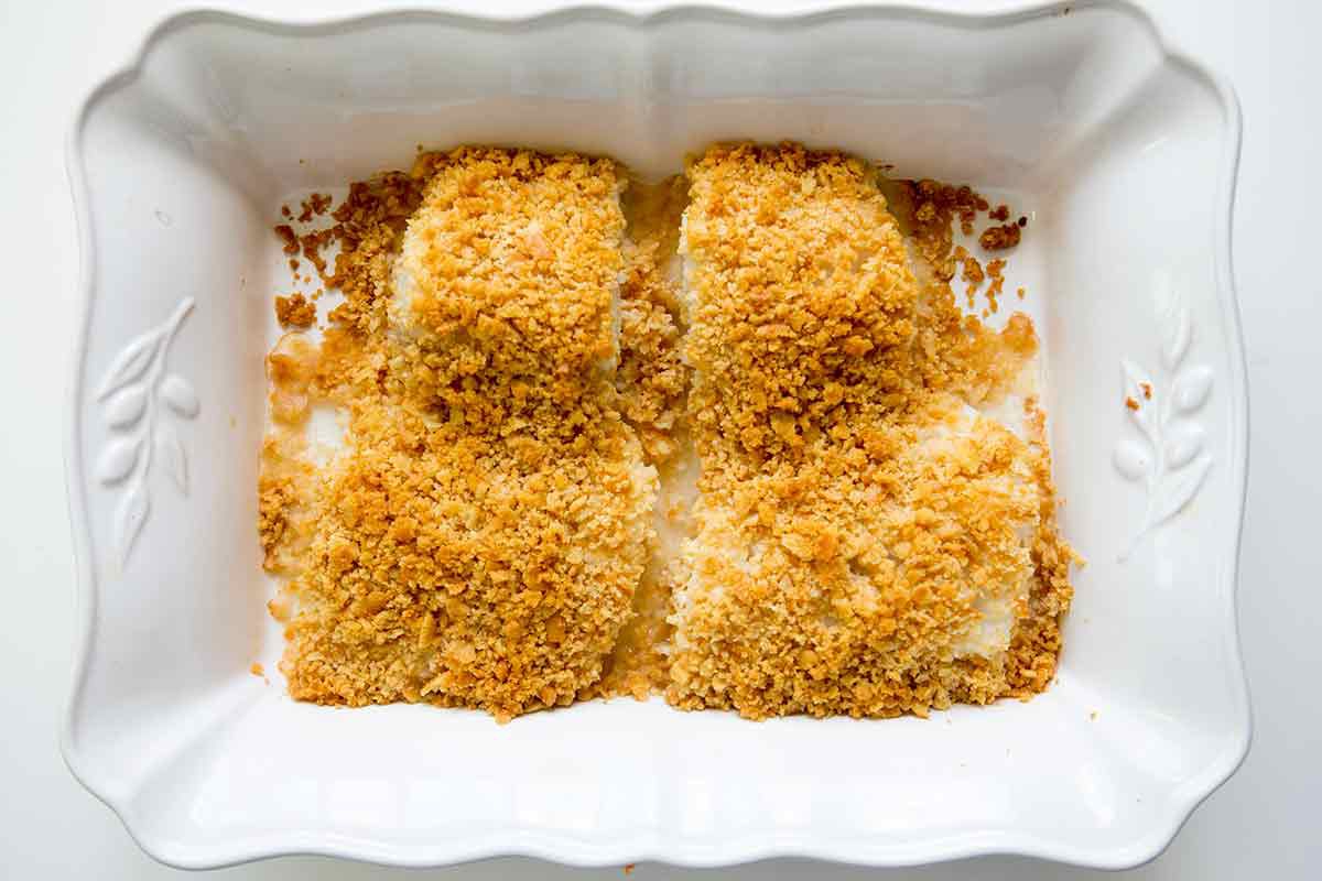 Baked Cod with Browned Ritz Cracker topping