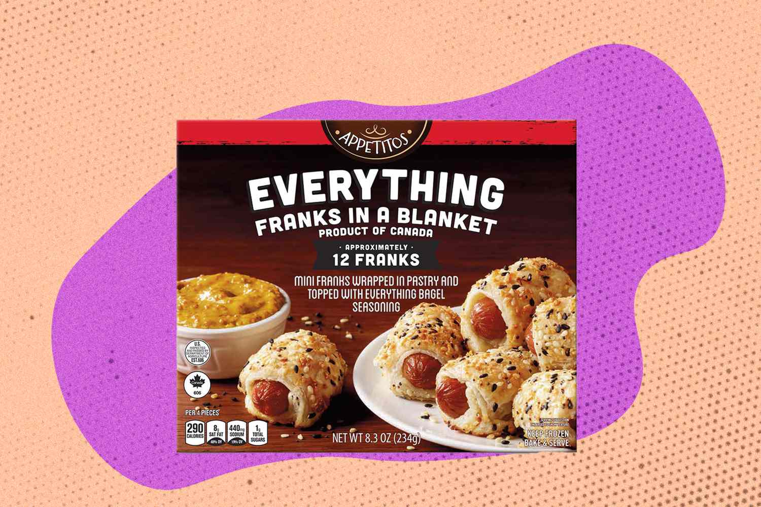 Package of Everything Franks in a Blanket on a decorative background