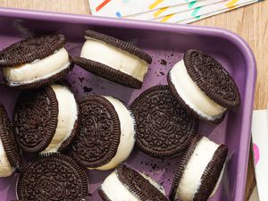 Tray of 2-Ingredient Ice Cream Sandwiches at a Table With Decorative Single Use Napkins