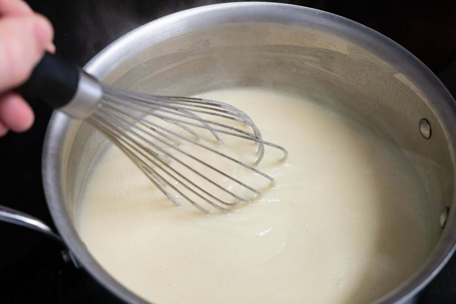 Custard Whisked on Stove for Pina Colada Pie 