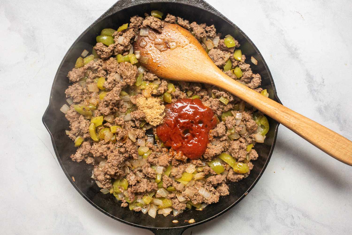 Cooked Meat and Vegetables + Sauce Philly Cheesesteak Sloppy Joes