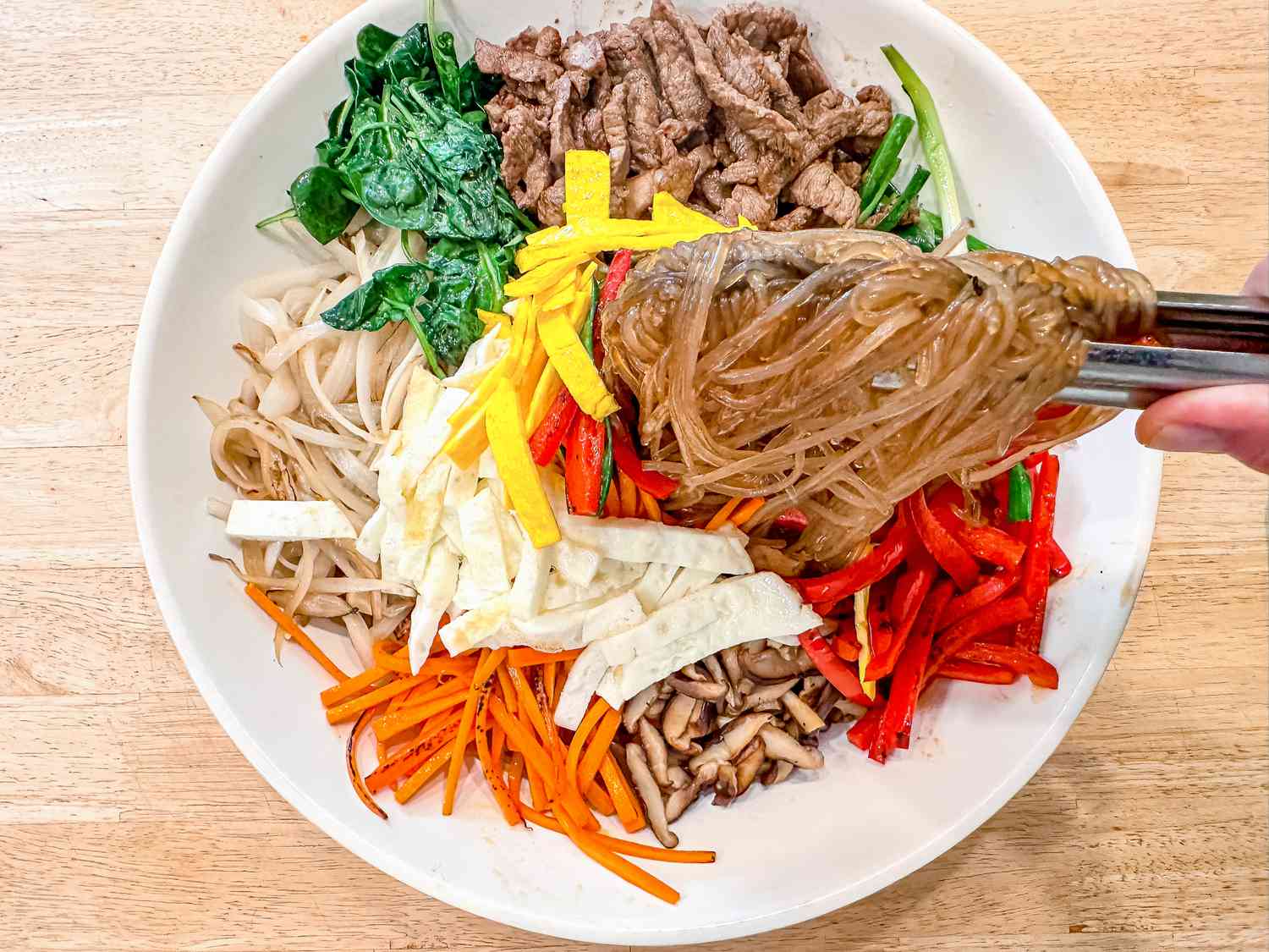 japchae ingredients mixed together for japchae recipe