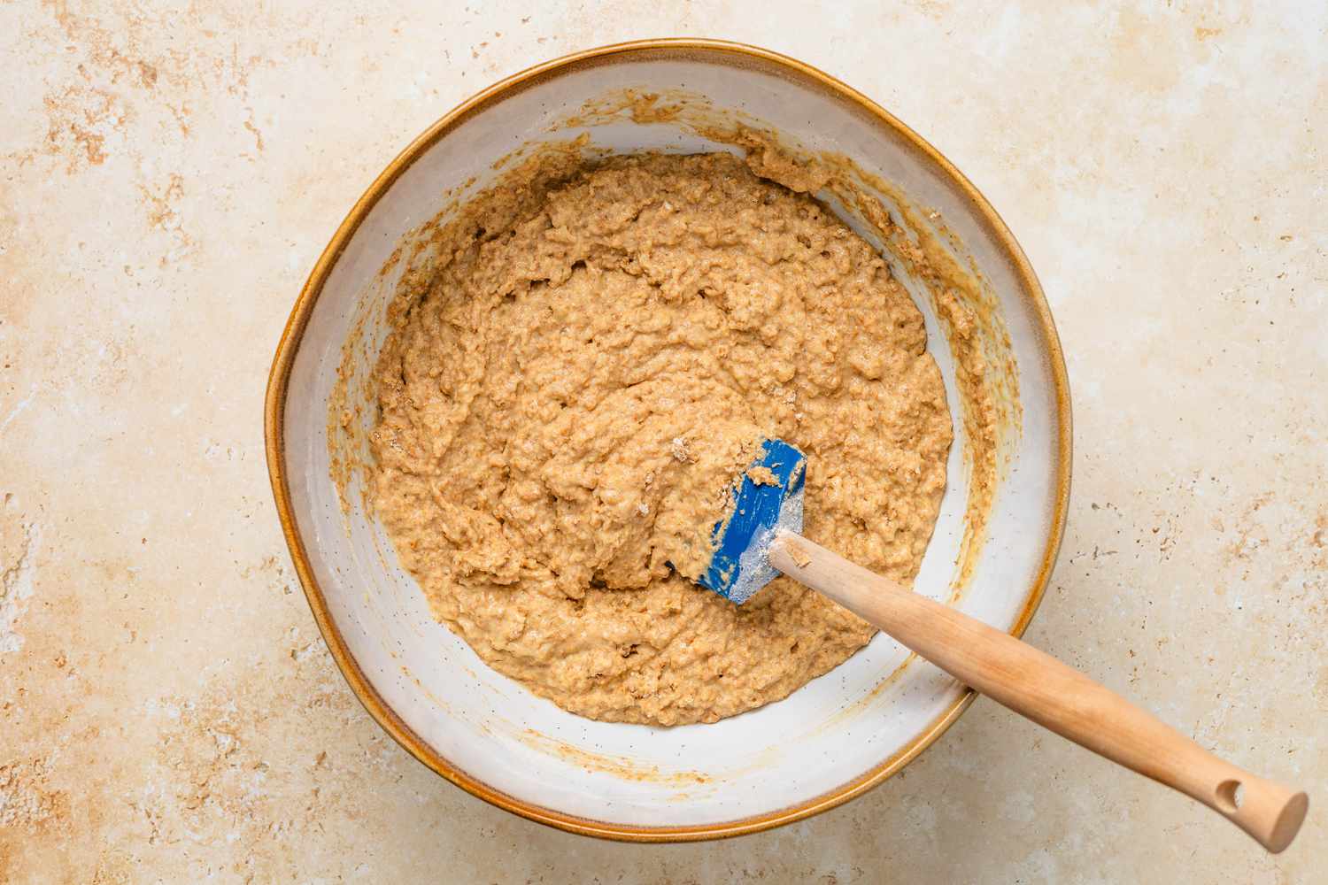 Bran muffin batter after dry ingredients were folded into the wet ingredients for bran muffins recipe