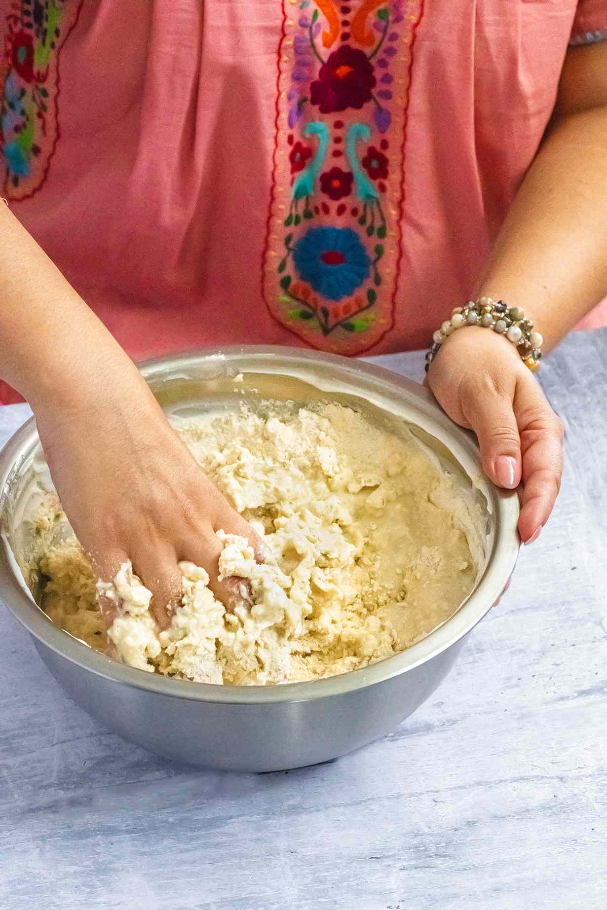 Masa (Tamales Dough) Hand Mixed in a Bowl